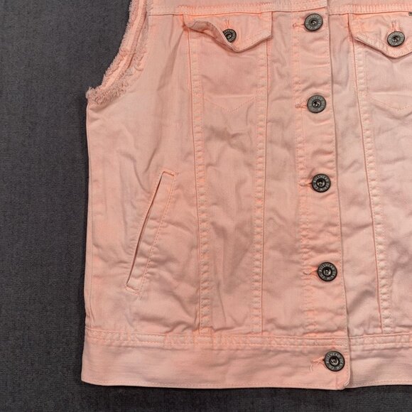 Bullhead Peach Sleeveless Denim Vest Frayed Armholes Button Front Womens Size M - Picture 7 of 9